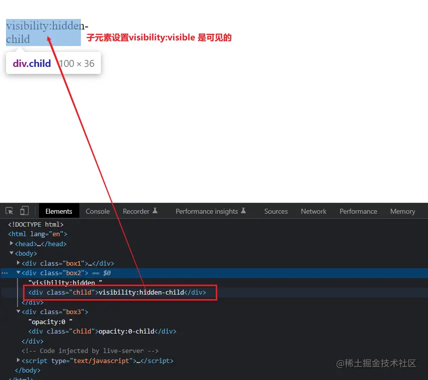 子元素 visibility: visible 的示例