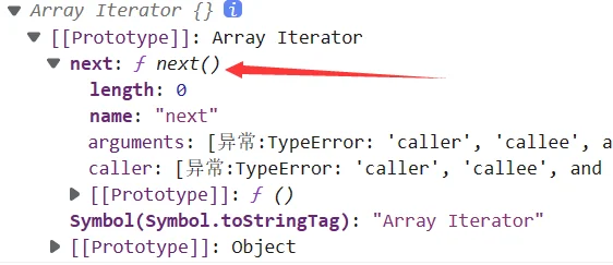 调用 Symbol.iterator() 得到的数组迭代器（原文插图）