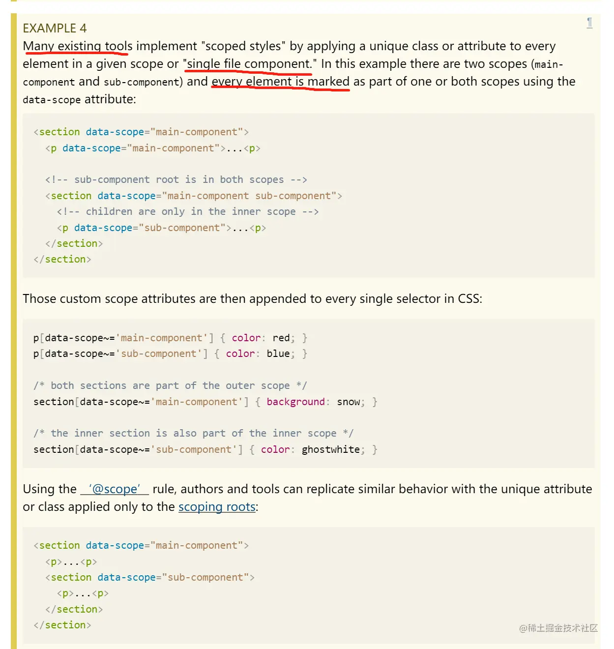 CSS Cascade 6 Example 4:现有 scoped styles 与原生 @scope 结构对照