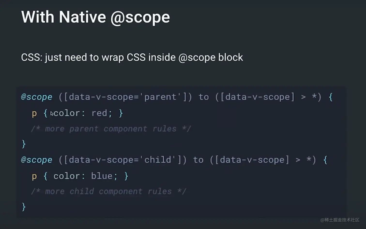 With Native @scope:CSS 规则包裹在 @scope 块中