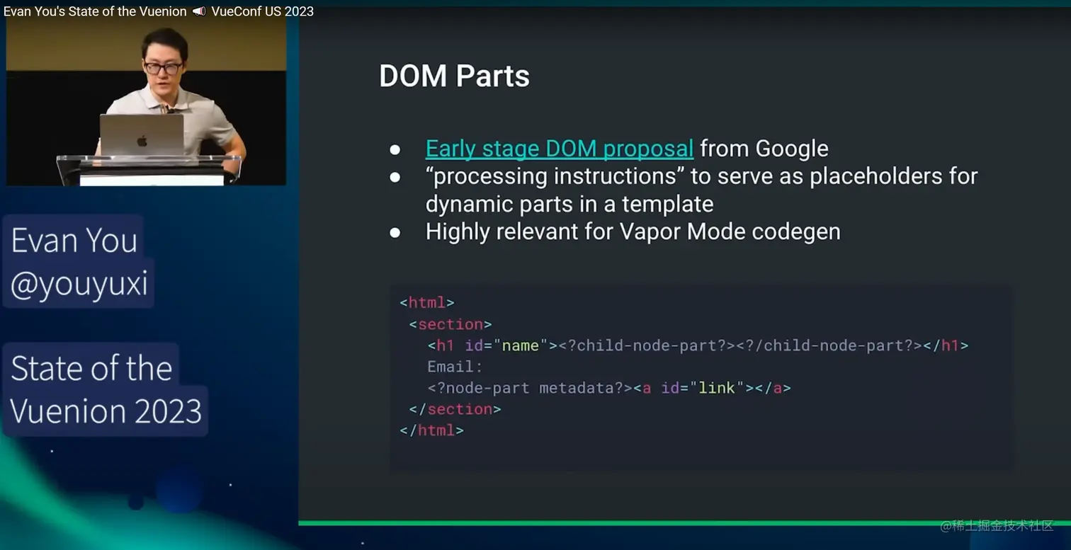Google 早期 DOM Parts 提案:以 processing instructions 标记模板动态部分